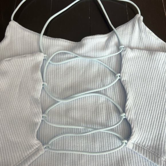 Baby Blue Ribbed Garage Crop Top w/ Elastic Straps / US Medium - Picture 4 of 9